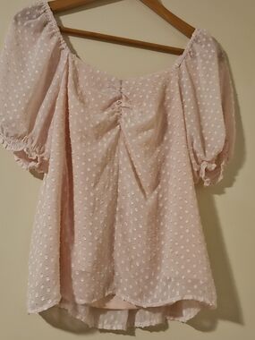 Banana Republic Blush Pink Swiss Dot Puff Sleeve Blouse Size S